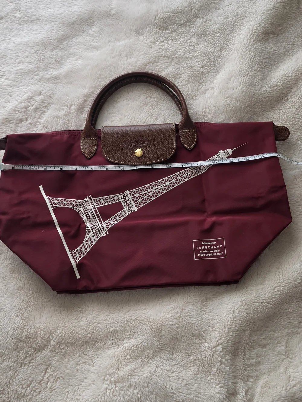 Longchamp Le Pliage Burgundy Tote Bag with Brown Leather Trim Limited Edition - Picture 2 of 10